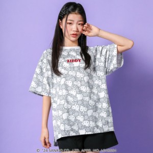 【10％OFF 送料無料 2024夏物 ジュニア 子供 女の子】ハローキティ×ZIDDY　総柄BIGTシャツ