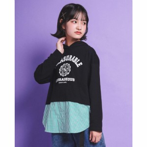 【50％OFF 2022秋物 ジュニア 子供 女の子】 ZIDDY（ジディー） ストライプ シャツ ドッキング ロゴ プリント パーカー