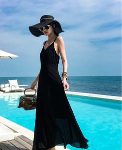 ワンピース レディース ミモレ ロング キャミワンピ バックシャン ロングワンピース リボン 夏 大人 無地 リゾートワンピース ノースリー
