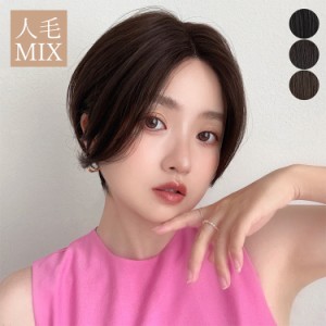 医療用ウィッグ 人毛MIX ウィッグ 人毛ウィッグ 人毛 自然 ショート ボブ ショートボブ フルウィッグ 部分手植え 医療用 かつら 黒髪 茶