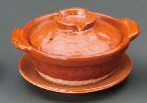 赤楽5号鍋(受皿付) 信楽焼 陶器 キッチン 調理器具 土鍋 1人用 一人鍋 料亭 旅館 和食器 飲食店 