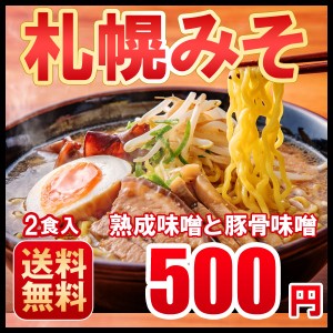 ラーメン 送料無料 ぽっきり お取り寄せ　北海道　お試し味噌２食 北海道 ラーメン 札幌熟成生麺 ポイント消化