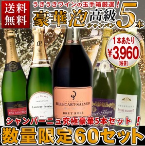 【送料無料】【60セット限定】うきうき厳選！超限定販売！高級辛口シャンパーニュ究極豪華5本セット ワインセット