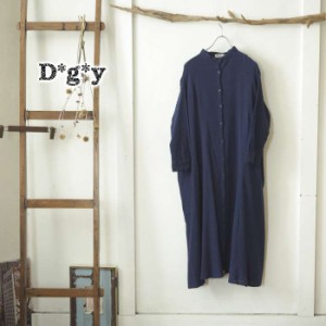 Dgy ディージーワイ ワッシャー加工のシワ感ロングシャツワンピース / ノーカラーですっきり見えるロングシャツワンピ レディース ナチュ