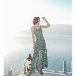 韓国 オルチャン ワンピース キャミワンピース ロング マキシ丈 スリット 白黒 サマードレス シフォン リゾート ビーチ 夏