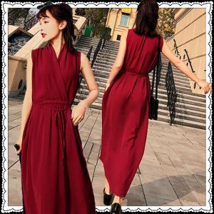 即納 ワンピース レディース カシュクールワンピース ノースリーブワンピース ロング マキシ丈 ワンピ リボン ハイウエスト 赤の通販はau Wowma ワウマ Happy Toon Wowma店 商品ロットナンバー
