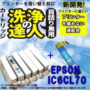 エプソン　epspn ic70 ic6cl70 ic70-C　シアン 洗浄の達人と互換インクセット　プリ