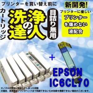 エプソン　epspn ic70 ic6cl70 ic70-LC　ライトシアン 洗浄の達人と互換インクセット