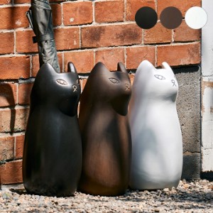 ネコ型傘立て CLY-13 3色対応 アンブレラスタンド 玄関収納 傘たて かさ立て 陶器 猫 花瓶 屋外 屋内 スリム コンパクト ブラック ブラウ