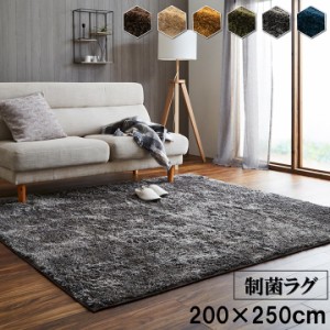 【制菌加工/すべり止め付き】シャギーラグ ルフォン 200x250cm 約3畳 6色対応 ラグ カーペット ラグマット シャギー オールシーズン 洗え