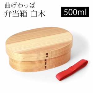 曲げわっぱ お弁当箱 500ml 白木 1段 天然木製 まげわっぱ ランチボックス バンド付き 一段 仕切り付き 大容量 モダン 男子 女子 大人 子