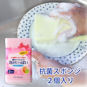  2個入り スポンジ キッチン 食器用 抗菌剤入り 細かいネット セット ネットスポンジ ふわふわ泡 ソフトタイプ ネットタイプ 食器洗い ネ