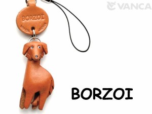 ボルゾイ  犬　携帯ストラップ/レザー 本革 VANCA/バンカクラフト革物語 40797