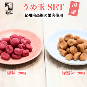 博屋 梅菓子 種なし梅干し うめぼし 梅玉 送料無料 まろやか うめ玉 200g ｘ はちみつ うめ玉 セット 200g 各1袋 セット チャック袋入