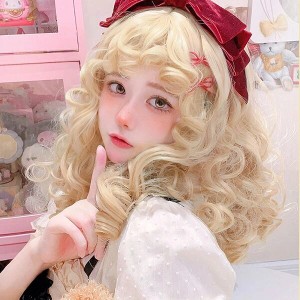 ウィッグ lolita レディース フルウィッグ 小顔効果抜群 ミモレ丈 ゆめ可愛い 原宿風 かつら 巻き毛 ぱっつん前髪 コスプレ ロリータ