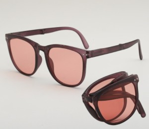 折りたたみサングラス UV400 紫外線カット 専用ケース付き　パープル（ピンク）