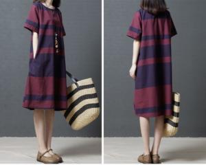 ボーダー ワンピース レディース ロングワンピース 春 夏 秋 ボーダー柄 大きめボーダー 大きいサイズ ゆったり 半そで レトロ リネン コの通販はau Pay マーケット Solare Shop 商品ロットナンバー