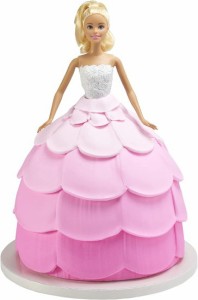 Barbie デコセットバービードールレッツパーティー！ケーキトッパー、コーカシアンバービー人形ケーキの装飾、ピンクの成形プラスチック