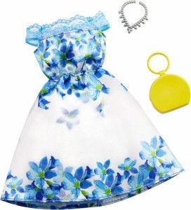 Barbie バービーの服：白と青の花のドレス、2つのアクセサリー人形、3-7歳のギフト、マルチカラー（GHW79）