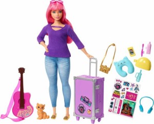 Barbie バービーデイジードール、ピンクの髪、曲線、子猫、ギター、オープニングスーツケース、ステッカー、9つのアクセサリー、3-7歳の