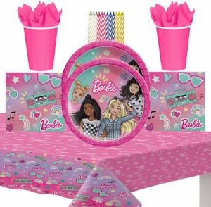 Barbie バービー Dream Together Party Supplies Packは16：7「デザートプレート飲料ナプキンズカップとLliykaiの誕生日のキャンドルでテ