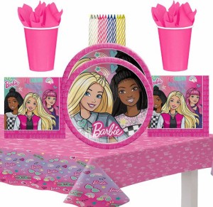 Barbie バービー Dream Together Party Supplies Packは16：9 "プレートランチョンナプキンスカップとLlilykai Birthday Candlesでテーブ