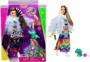Barbie バービーエクストラドール＃9ペットワニの青いフリルジャケット、キラキラのヘアクリップ、レイヤードアウトフィットとアクセサリ