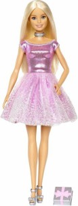Barbie バービーハッピーバースデードール、ブロンド、輝くピンクのパーティードレスを着たプレゼント、3-7歳の贈り物
