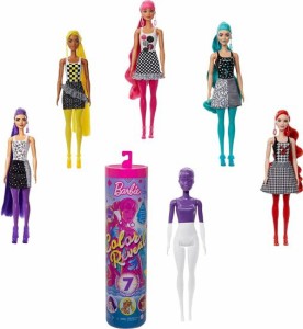 Barbie バービーの色は7つの驚きで人形を明らかにします：4つのミステリーバッグには、サプライズヘアピース、スカート、靴、イヤリング