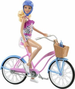 Barbie バービー人形とバイクプレイセットは、人形（11.5インチ、ブロンド）、ローリングホイールとウォーターボトルアクセサリーを備え