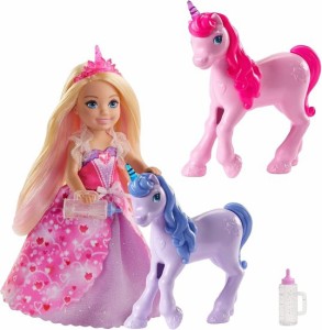 Barbie ハートドレス、2つのベビーユニコーンとアクセサリー、3-7歳のギフトでチェルシープリンセスドールと一緒にセットセットバービー