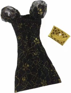 Barbie huieu 1/6ブラックゴールドパフスリーブバービー人形の服のためのフローラルリトルプリンセスドレス衣装パーティーガウン11.5 "お