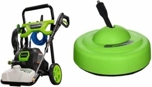 Greenworks 2000 Max PSI @ 1.2 GPM (13 Amp) Electric Pressure Washer GPW2003 + Greenworks Surface Cleaner Universal Pressure Wash