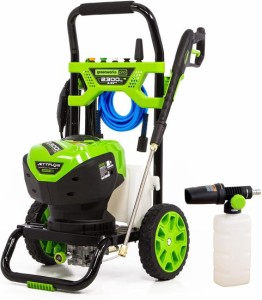 Greenworks Pro 2300 Max PSI @ 2.3 GPM (14 Amp) Brushless Electric Pressure Washer GW2300 + Greenworks High Pressure Soap Applica