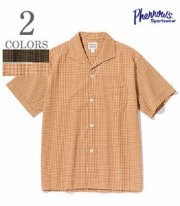 PHERROWS フェローズ 半袖|コットン|チェック|イタリアンカラーシャツ『ITALIAN COLLAR SHIRT』【アメカジ・ワーク】24S-PICS1