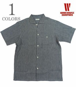 WAREHOUSE ウエアハウス 半袖|インディゴヒッコリー|イタリアンカラー|オープンカラーシャツ『OPEN COLLAR SHIRTS』【アメカジ・ワーク】