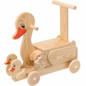 森のアヒルの親子 乗用玩具 押し車 木製 足けり乗用 おもちゃ 子供用乗り物