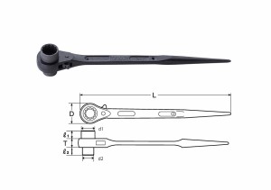 エスコ ESCO 41x46mm/516mm 両口ラチェットレンチ(シノ付) EA602AJ-33 WO店