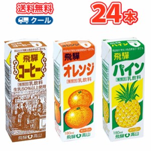 飛騨牛乳詰合せ　お試セット3種類×8本【180ml×24本入】 クール便　紙パック/コーヒー・オレンジ・パイン 送料無料