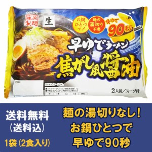 焦がし醤油ラーメン 送料無料 生ラーメン 早ゆで90秒 生 ラーメン お鍋ひとつで 焦がし 醤油ラーメン 1袋(2食入) しょうゆ 生ラーメン ス