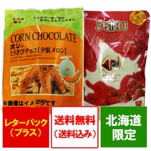 チョコレート 送料無料 明治 アポロ チョコレート いちご 1袋・ホリ とうきびチョコ 夕張メロン 1袋 計2袋 meiji チョコレート HORI チョ