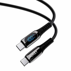 AUKEY　ケーブル Impulse Series CB-CC13 ブラック USB-C to C デジタル表示 100W [1.0m /USB Power Delivery対応]　CB-CC13-BK