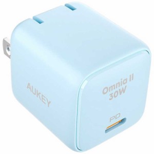 AUKEY　ACアダプター TypeC 30W PD ブルー ［1ポート /USB Power Delivery対応 /GaN(窒化ガリウム) 採用］　PA-B1L-BL