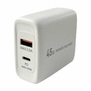 オズマ　［ノートPC充電対応］Power Delivery搭載ACUSB充電器 45W (C＆A) ホワイト   ［2ポート USB Power Delivery対応 Smart IC対応］