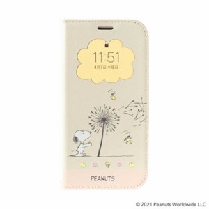 HAMEE　[iPhone 13専用]PEANUTS/ピーナッツ/フリップ窓付きダイアリーケース スヌーピー/フラワー　IP13MADOPNTFW