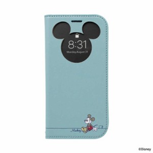 HAMEE　iPhone 15専用 ディズニーキャラクター CERTA フリップ窓付きダイアリーケース ミッキー＆ミニー/くすみブルー　669-964880