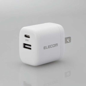 エレコム　ELECOM　AC充電器／USB充電器／USB Power Delivery準拠／30W／USB-C1ポート／USB-A1ポート／スイングプラグ／ホワイト 　MPA-A