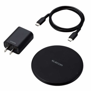 エレコム　ELECOM　Qi規格対応ワイヤレス充電器 ブラック (最大出力15W /薄型卓上 /EPP規格対応 /PD30W /USB充電器付属 /USBCUSBCケーブ