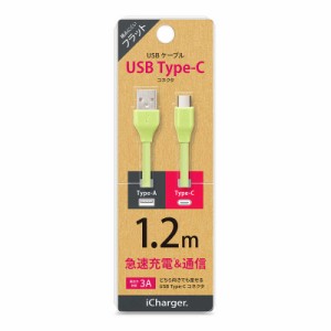 PGA　USB Type-C USB Type-A コネクタ USBフラットケーブル 1.2m グリーン iCharger 1.2cm グリーン　PG-CUC12M20