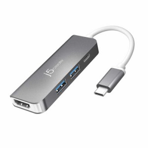 J5　[USB-C オス→メス HDMI / USB-Ax2 / USB-C] マルチハブ USB PD対応 シルバー　JCD371